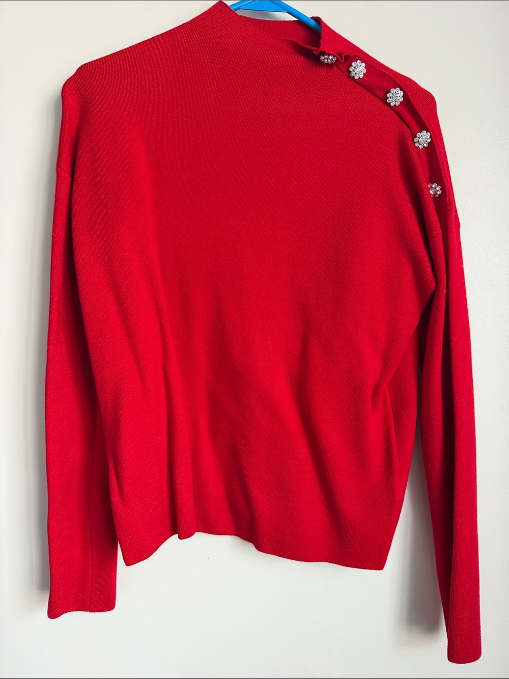 Tahari Red Jewel-Button Turtleneck / high neck Holiday Sweater